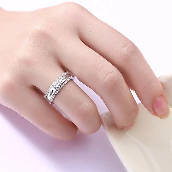Custom Engraved Promise Ring Set with Simulated Diamond Cubic Zirconia Stackable Couples Rings for Engagement Friendship or Anniversary Belbren Rings