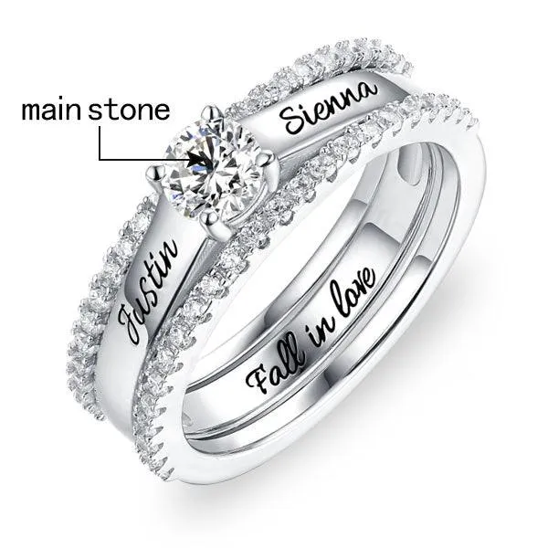 Custom Engraved Promise Ring Set with Simulated Diamond Cubic Zirconia Stackable Couples Rings for Engagement Friendship or Anniversary Belbren Rings