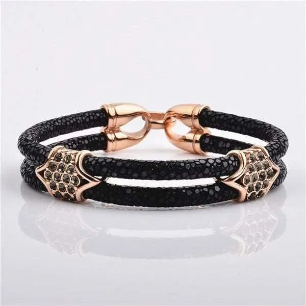 Diamond Source NYC Bracelets Stainless Steel Charm With Real Python Leather Bracelet Black Diamond Source NYC Bracelets Stainless Steel Charm With Real Python Leather Bracelet Black