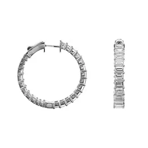 Earrings 18K White Gold Emerald Cut Diamond Hoop Earrings Meierotto Jewelers
