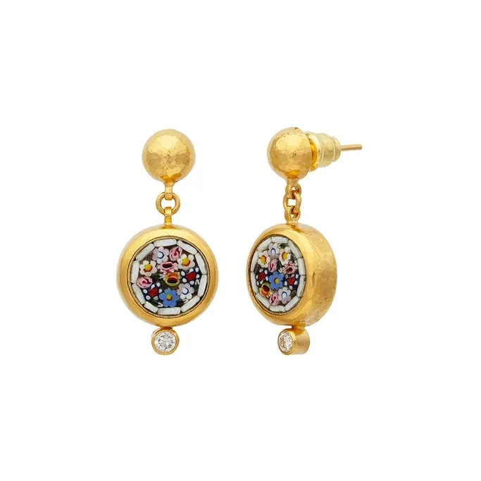 Earrings Gurhan Gurhan OneofaKind 24K Yellow Gold and 18K Vermeil Colorful Flower Mosaic Drop Earrings with Bezel Set Diamond Earrings Gurhan Gurhan OneofaKind 24K Yellow Gold and 18K Vermeil Colorful Flower Mosaic Drop Earrings with Bezel Set Diamond