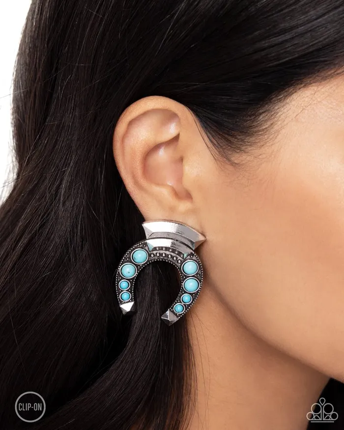 Earrings Paparazzi Jewelry Paparazzi Earring Harmonious Horseshoe Blue