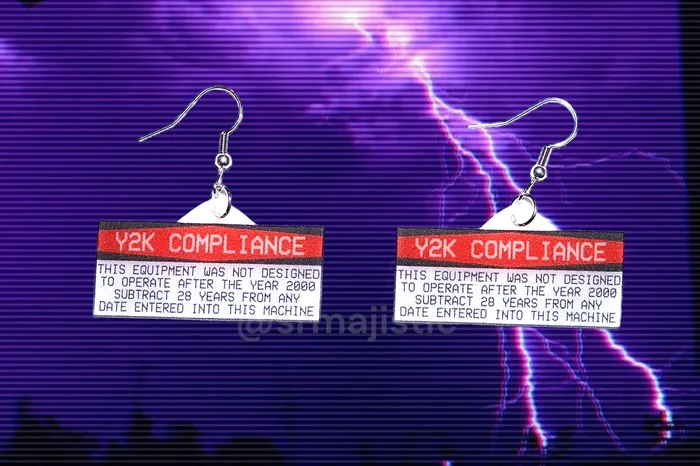 Earrings Sam Makes Things READY TO SHIP Y2K Compliance Warning Sticker Styled Handmade Earrings Earrings Sam Makes Things READY TO SHIP Y2K Compliance Warning Sticker Styled Handmade Earrings