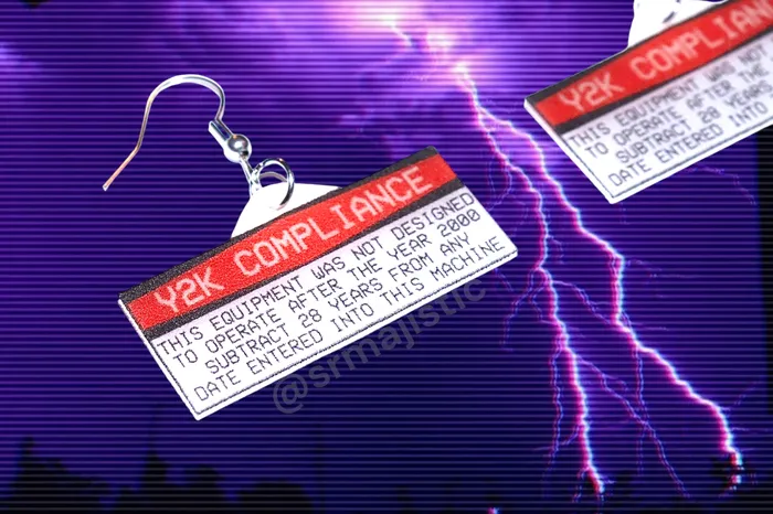 Earrings Sam Makes Things READY TO SHIP Y2K Compliance Warning Sticker Styled Handmade Earrings Earrings Sam Makes Things READY TO SHIP Y2K Compliance Warning Sticker Styled Handmade Earrings
