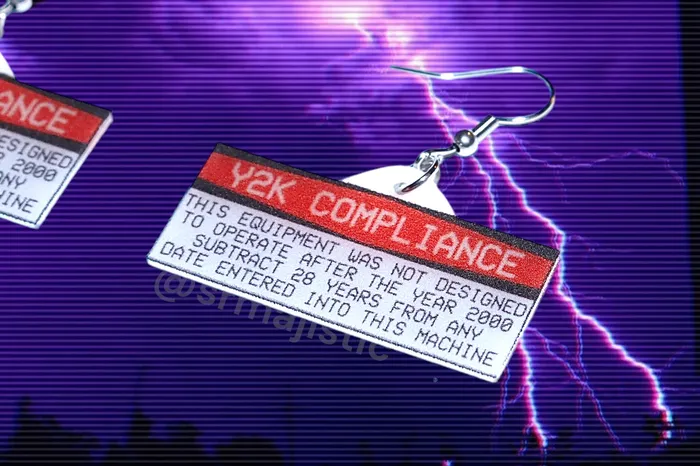Earrings Sam Makes Things READY TO SHIP Y2K Compliance Warning Sticker Styled Handmade Earrings Earrings Sam Makes Things READY TO SHIP Y2K Compliance Warning Sticker Styled Handmade Earrings