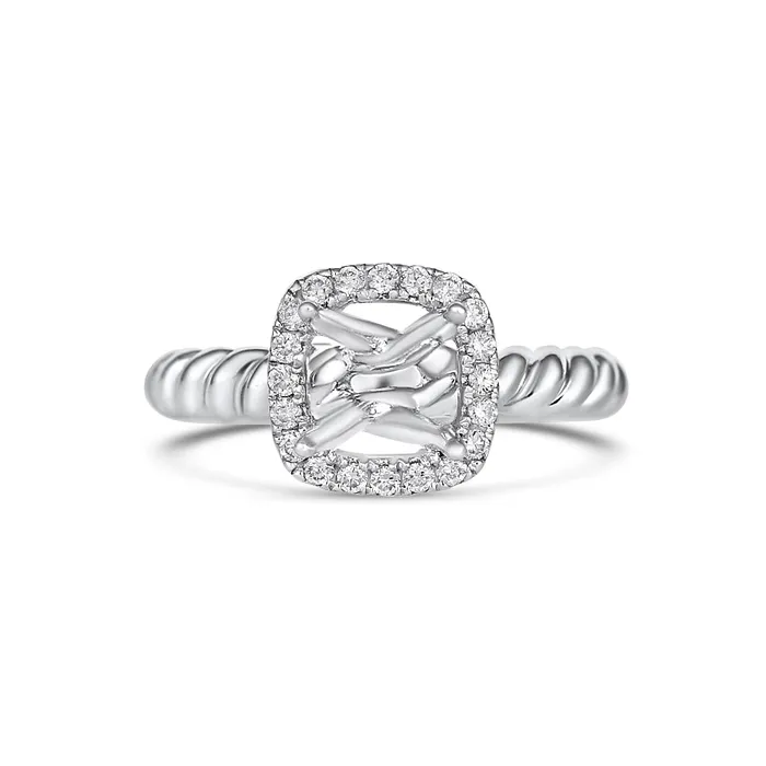 Engagement Collections PreStyled Sets 18K White Gold Semi Mount Square Halo Prong Set Plain White Gold Rope Design Sides Engagement Collections PreStyled Sets 18K White Gold Semi Mount Square Halo Prong Set Plain White Gold Rope Design Sides