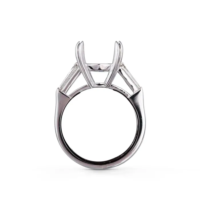 Engagement Collections Rings 18K White Gold Three Stone Ring with Tapered Baguette Diamond Sides and Round Head Engagement Collections Rings 18K White Gold Three Stone Ring with Tapered Baguette Diamond Sides and Round Head