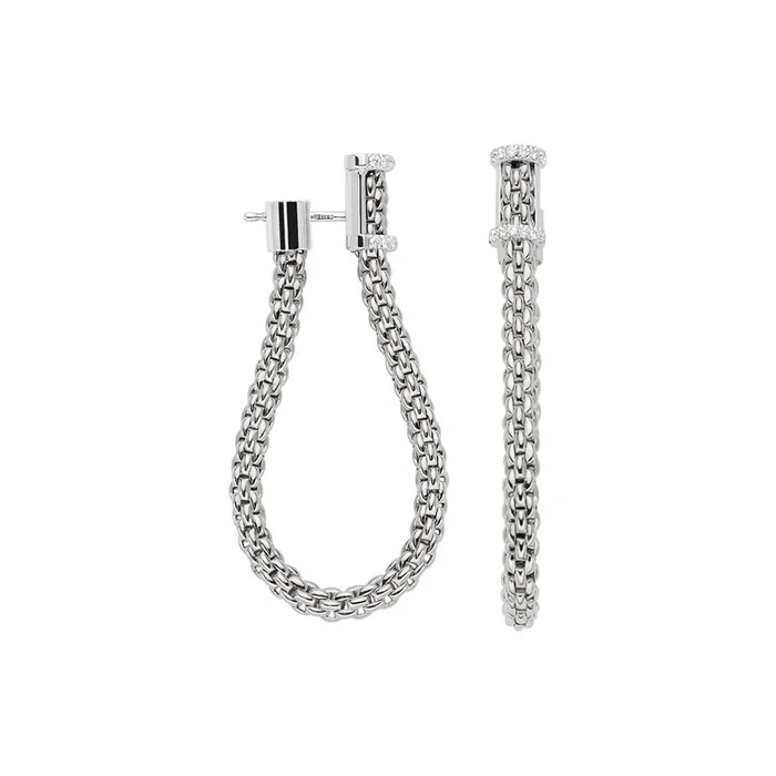 Fope 18K White Gold Essentials Collection Mesh Chain Dangle Earrings with Diamonds FOPE Earrings Fope 18K White Gold Essentials Collection Mesh Chain Dangle Earrings with Diamonds FOPE Earrings