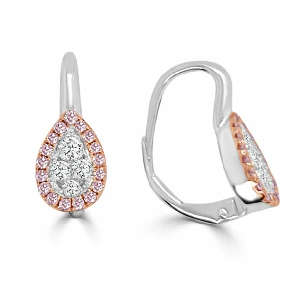 Frederic Sage Earrings Frederic Sage 14K White and Rose Gold Pear Design Cluster Diamond Dangle Earrings with Pink Diamond Halo