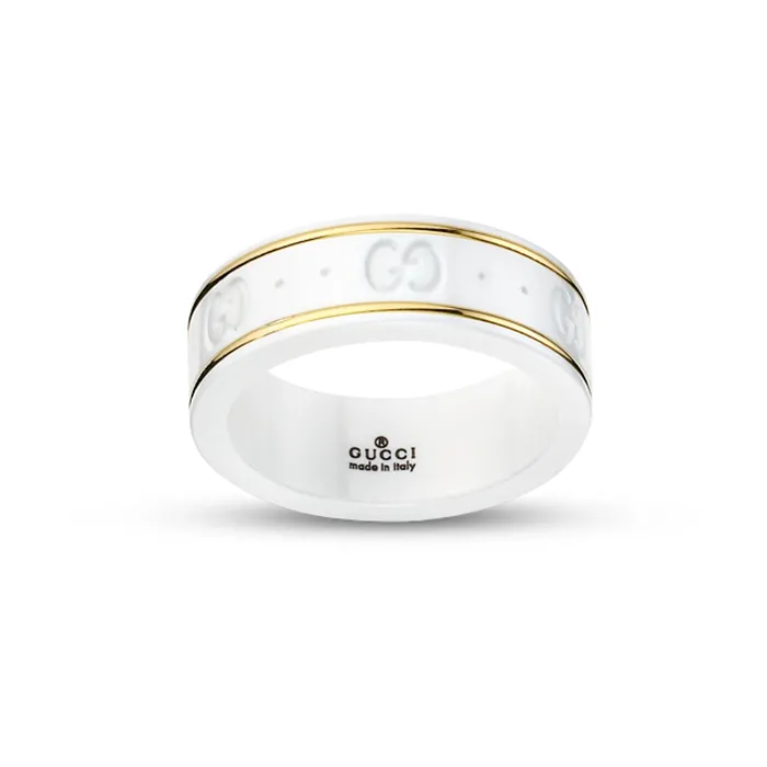 Gucci Rings Gucci 18K Yellow Gold White Zirconia Icon Band Ring