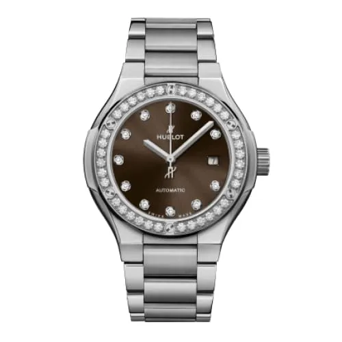 Hublot Hublot Classic Fusion Titanium Brown Diamonds Bracelet 33mm Watch Ref 585NX897MNX1204 Brown Dial Titanium Bracelet Bracelets Hublot Hublot Classic Fusion Titanium Brown Diamonds Bracelet 33mm Watch Ref 585NX897MNX1204 Brown Dial Titanium Bracelet Bracelets