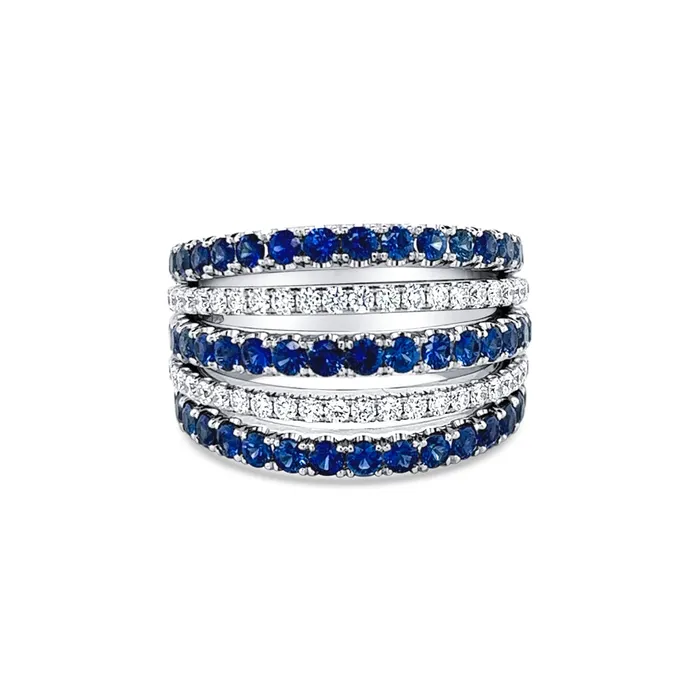 Jack Kelege Rings Jack Kelege 18K White Gold Layered Sapphire and Diamond Band Ring Jack Kelege Rings Jack Kelege 18K White Gold Layered Sapphire and Diamond Band Ring
