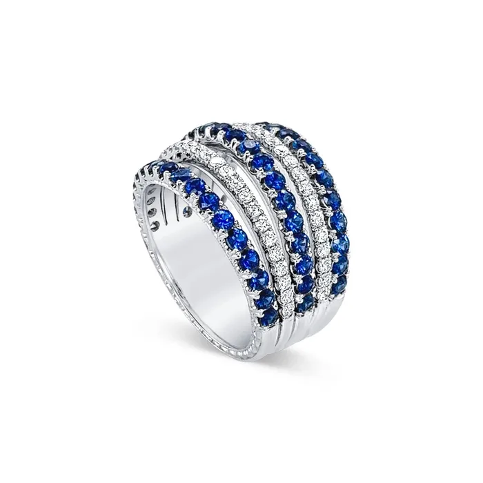 Jack Kelege Rings Jack Kelege 18K White Gold Layered Sapphire and Diamond Band Ring Jack Kelege Rings Jack Kelege 18K White Gold Layered Sapphire and Diamond Band Ring