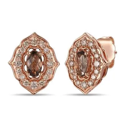 Le Vian Earrings Le Vian 14K Strawberry Gold Oval Chocolate Quartz Stud Earrings with Nude Diamond Halo Le Vian Earrings Le Vian 14K Strawberry Gold Oval Chocolate Quartz Stud Earrings with Nude Diamond Halo