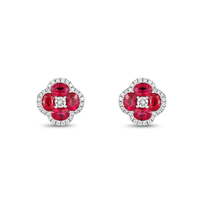Meierotto Jewelers Earrings 18K Ruby and Diamond Quad Diamond Stud Earrings Meierotto Jewelers Earrings 18K Ruby and Diamond Quad Diamond Stud Earrings