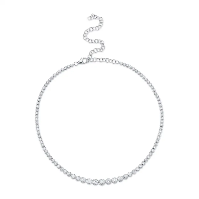 Meierotto Jewelers Necklaces 14K White Gold Diamond Tennis Necklace Crown Setting 18in Meierotto Jewelers Necklaces 14K White Gold Diamond Tennis Necklace Crown Setting 18in