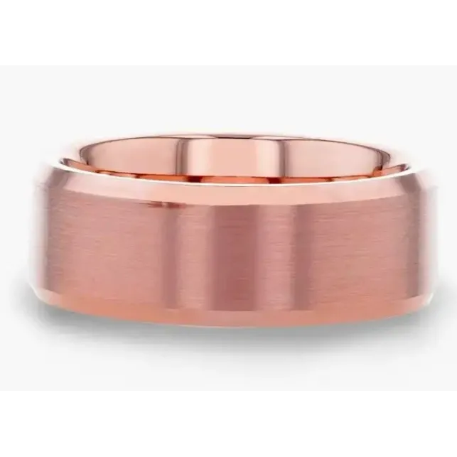 Mens Bands Rose Gold Tungsten Beveled Edge 8mm Band Rings