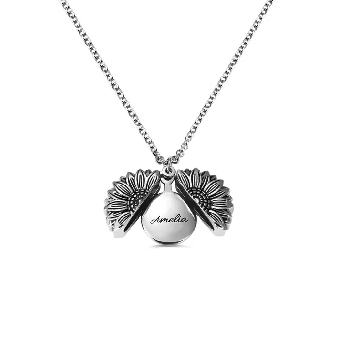 Necklaces Belbren Personalized Sunflower Locket Necklace Engravable You Are My Sunshine Pendant Perfect Gift for Birthdays Anniversaries