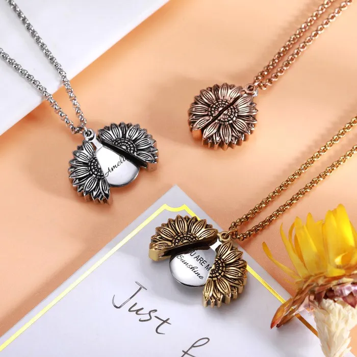Necklaces Belbren Personalized Sunflower Locket Necklace Engravable You Are My Sunshine Pendant Perfect Gift for Birthdays Anniversaries
