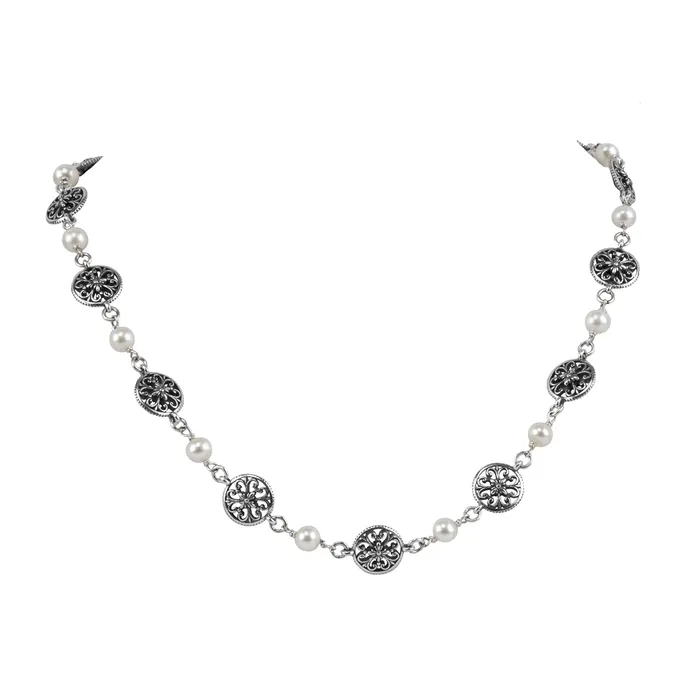 Necklaces Konstantino Penelope Filigree Disc and Pearl Station Necklace 18 inch Konstantino Necklaces Konstantino Penelope Filigree Disc and Pearl Station Necklace 18 inch Konstantino