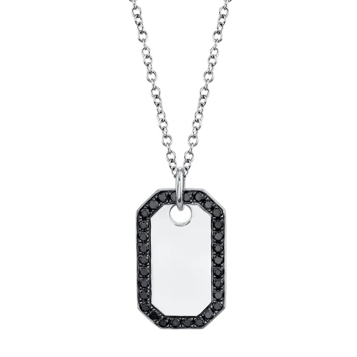Necklaces Meierotto Jewelers 14K White Gold Black Diamond Dog Tag Necklace