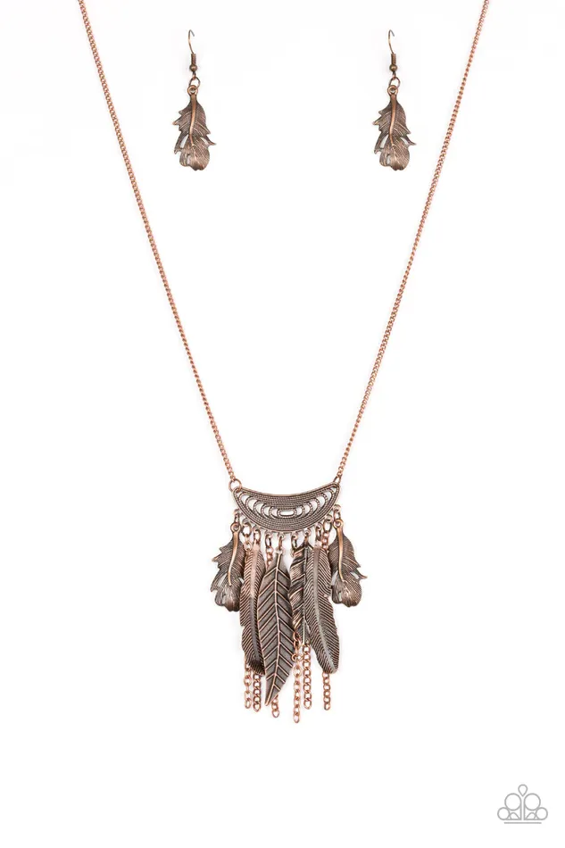 Necklaces Paparazzi Necklace Fiercely Feathered Copper Paparazzi Jewelry