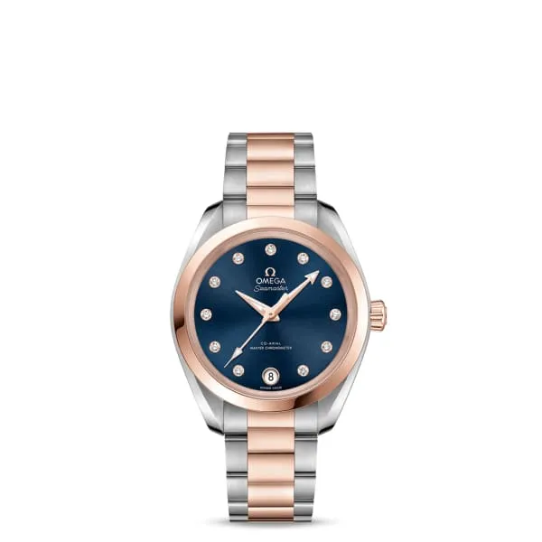 Omega Bracelets Omega Seamaster 34mm Watch Ref 22020342053001 Blue Diamond Index Dial Two Tone Stainless Steel 18K Rose Gold Bracelet Omega Bracelets Omega Seamaster 34mm Watch Ref 22020342053001 Blue Diamond Index Dial Two Tone Stainless Steel 18K Rose Gold Bracelet
