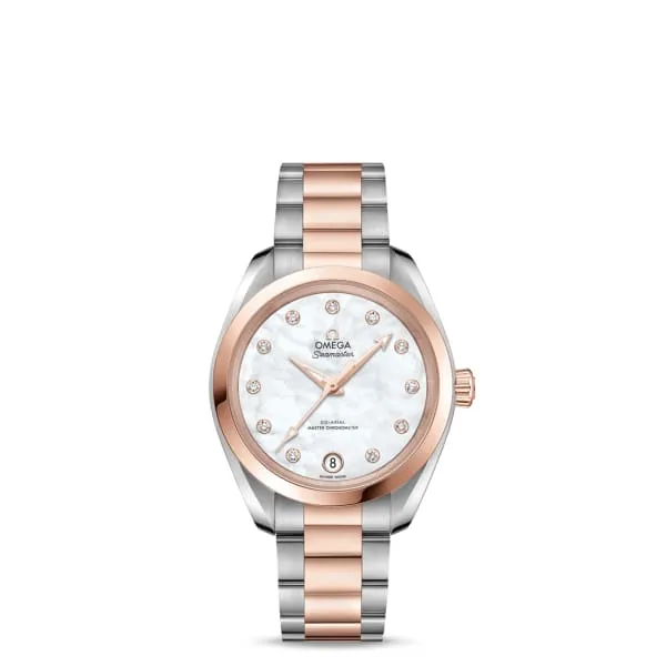 Omega Bracelets Omega Seamaster 34mm Watch Ref 22020342055001 White Mother of Pearl Diamond Index Dial Two Tone Stainless Steel 18K Rose Gold Bracelet Omega Bracelets Omega Seamaster 34mm Watch Ref 22020342055001 White Mother of Pearl Diamond Index Dial Two Tone Stainless Steel 18K Rose Gold Bracelet