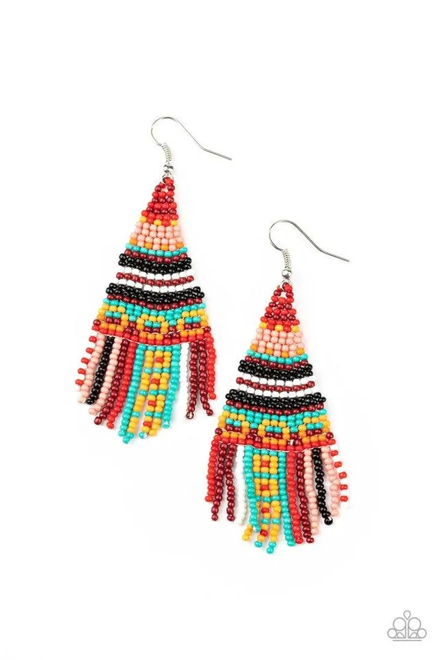 Paparazzi Jewelry Earrings Paparazzi Earring Beaded Bohemian Red