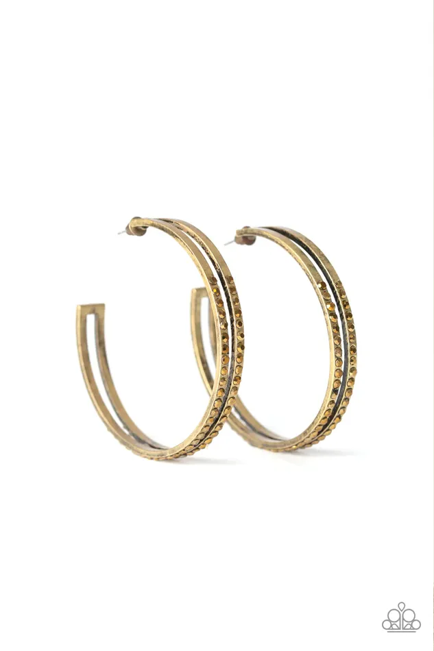 Paparazzi Jewelry Earrings Paparazzi Earring Double The Bling Brass