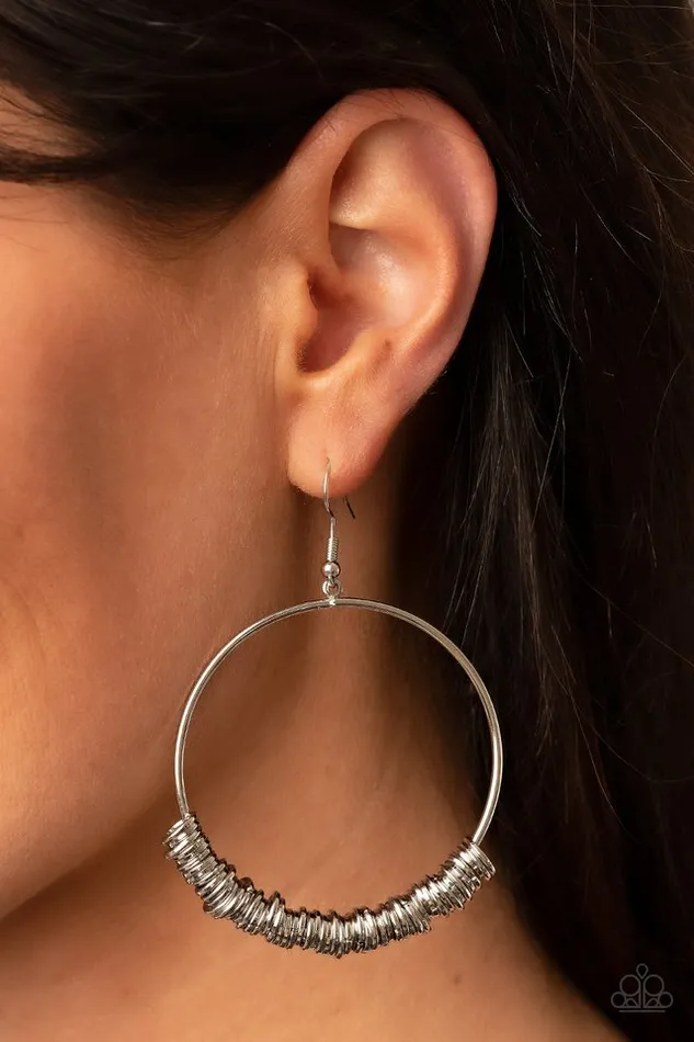 Paparazzi Jewelry Earrings Paparazzi Earring Retro Ringleader Silver Paparazzi Jewelry Earrings Paparazzi Earring Retro Ringleader Silver