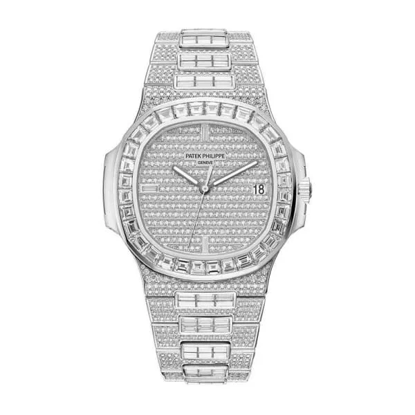 Patek Philippe Nautilus Ladies 336mm Womens Watch Ref 571910G010 Pave Diamond Diamond Dial Case in 18K White Gold Diamond Bracelet Patek Philippe Bracelets