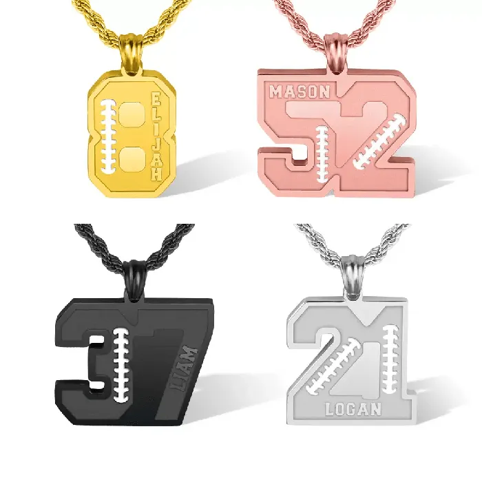 Personalized Football Name and Number Necklace for Athletes Custom Sport Pendant in Stainless Steel Gold Rose Gold and Black Belbren Necklaces Personalized Football Name and Number Necklace for Athletes Custom Sport Pendant in Stainless Steel Gold Rose Gold and Black Belbren Necklaces