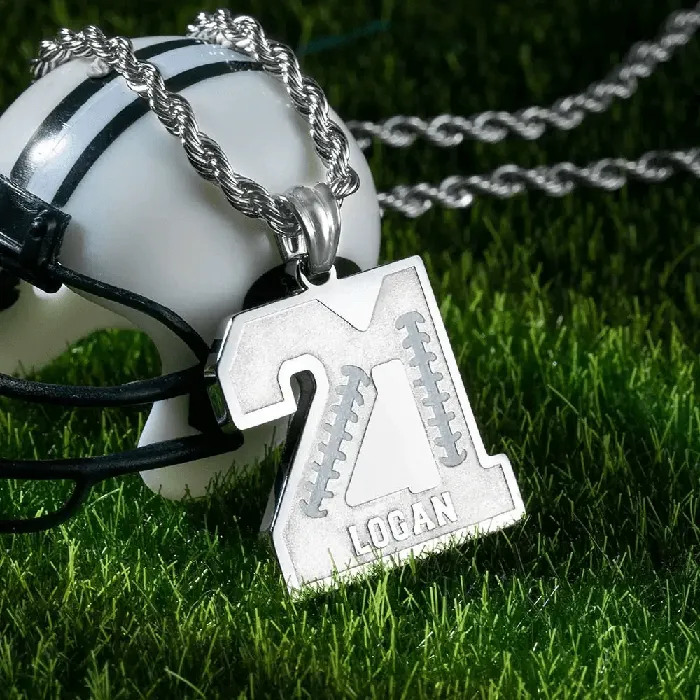 Personalized Football Name and Number Necklace for Athletes Custom Sport Pendant in Stainless Steel Gold Rose Gold and Black Belbren Necklaces