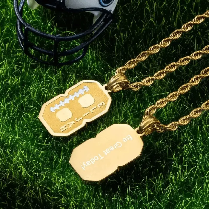 Personalized Football Name and Number Necklace for Athletes Custom Sport Pendant in Stainless Steel Gold Rose Gold and Black Belbren Necklaces