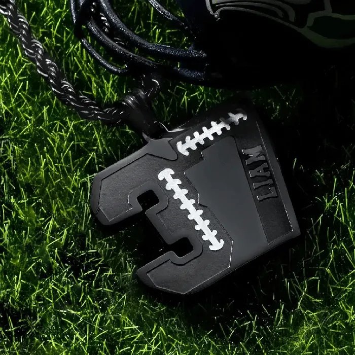Personalized Football Name and Number Necklace for Athletes Custom Sport Pendant in Stainless Steel Gold Rose Gold and Black Belbren Necklaces