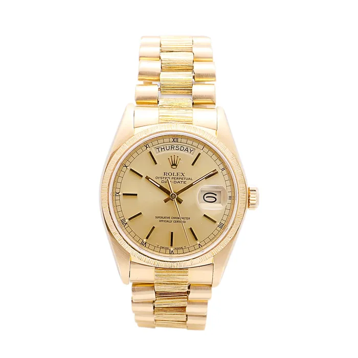Preowned Rolex Bracelets Rolex DayDate 36 Bark Finish Champagne Dial President Bracelet Automatic Preowned