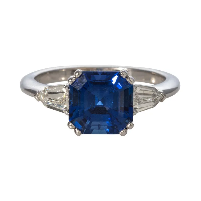Rings 3ct Asscher Sapphire Diamond ThreeStone 14K Gold Ring Croghans