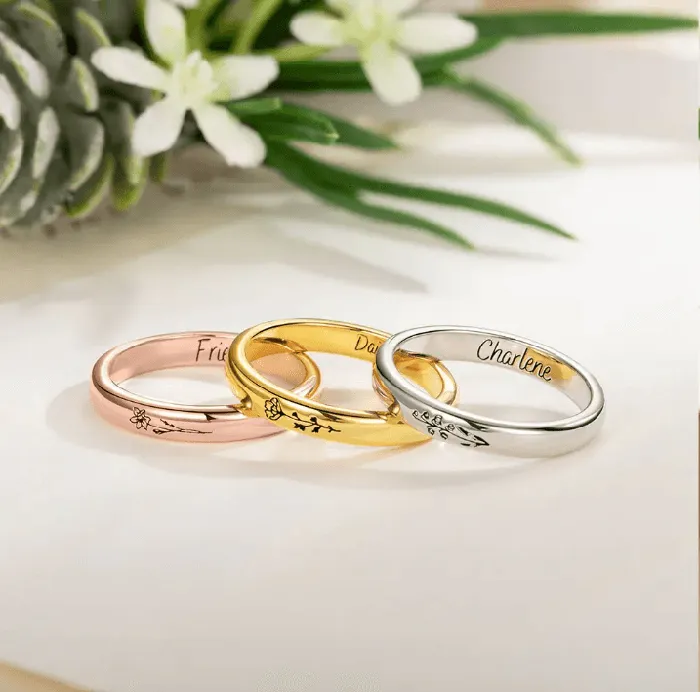 Rings Belbren Sterling Silver Birth Flower Ring Unique Stackable Design Perfect Womens Gift Rings Belbren Sterling Silver Birth Flower Ring Unique Stackable Design Perfect Womens Gift