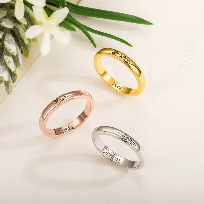 Rings Belbren Sterling Silver Birth Flower Ring Unique Stackable Design Perfect Womens Gift