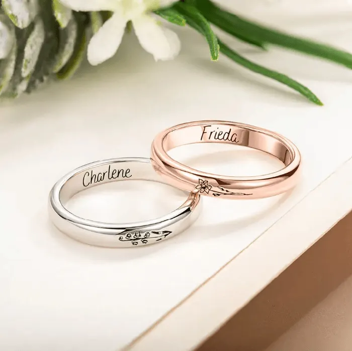 Rings Belbren Sterling Silver Birth Flower Ring Unique Stackable Design Perfect Womens Gift
