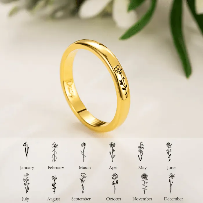 Rings Belbren Sterling Silver Birth Flower Ring Unique Stackable Design Perfect Womens Gift