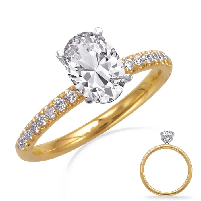 Rings Engagement Collections 14K Yellow Gold Semi Mount Diamond Shank Ring with 14K White Gold Oval Hidden Halo Diamond Head Rings Engagement Collections 14K Yellow Gold Semi Mount Diamond Shank Ring with 14K White Gold Oval Hidden Halo Diamond Head