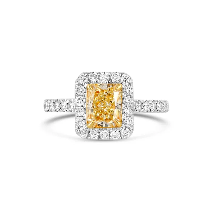Rings Meierotto Jewelers 14K White Gold Yellow Radiant Diamond with White Diamond Halo Ring Rings Meierotto Jewelers 14K White Gold Yellow Radiant Diamond with White Diamond Halo Ring