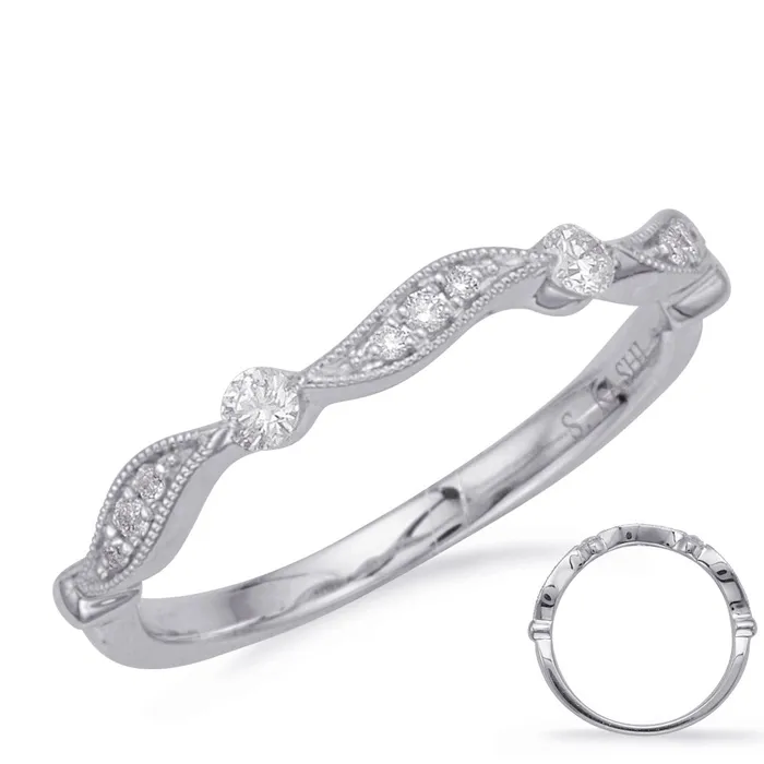 Rings Wedding Bands 14K White Gold Waved Diamond Band