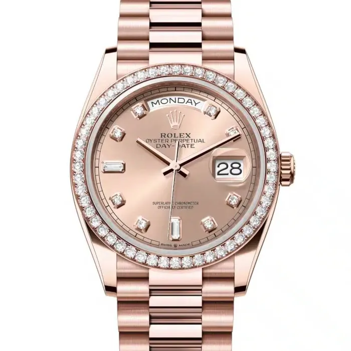 Rolex Bracelets Rolex Day Date 36mm Ref 128345rbr0009 Champagne Diamond Dial Diamond Bezel 18K Rose Gold President Bracelet Watch