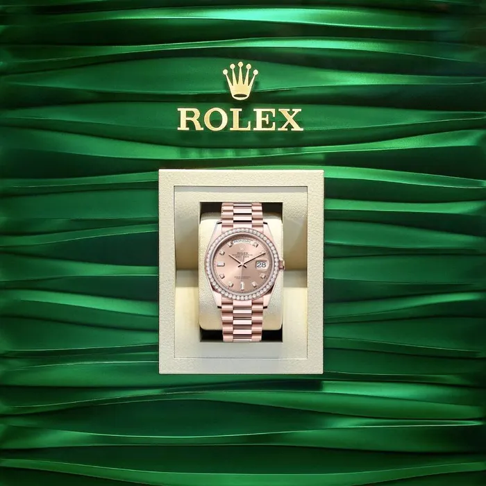 Rolex Bracelets Rolex Day Date 36mm Ref 128345rbr0009 Champagne Diamond Dial Diamond Bezel 18K Rose Gold President Bracelet Watch