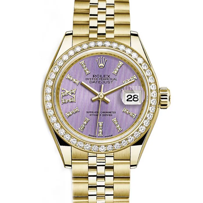 Rolex Bracelets Rolex Lady Datejust 28mm Ref 279138rbr0011 Purple Dial 18K Yellow Gold Jubilee Bracelet Womens Watch