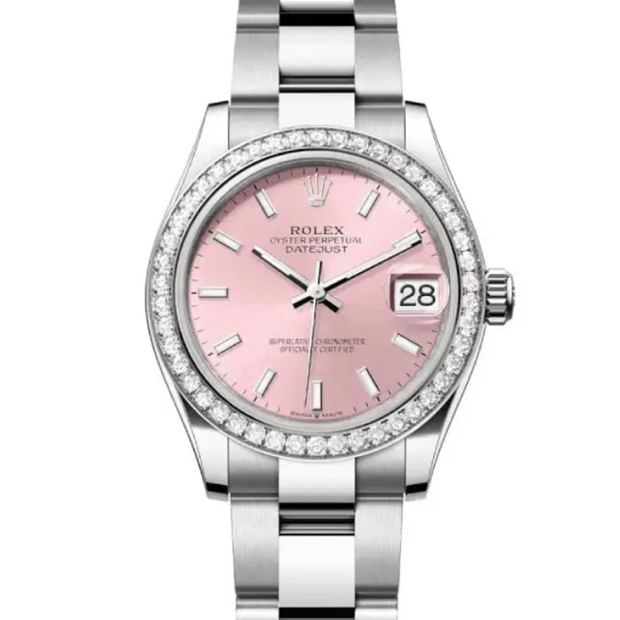 Rolex Datejust 31mm Ref 278384rbr0017 Pink Stick Dial Diamond Bezel Stainless Steel Oyster Bracelet Womens Watch Rolex Bracelets