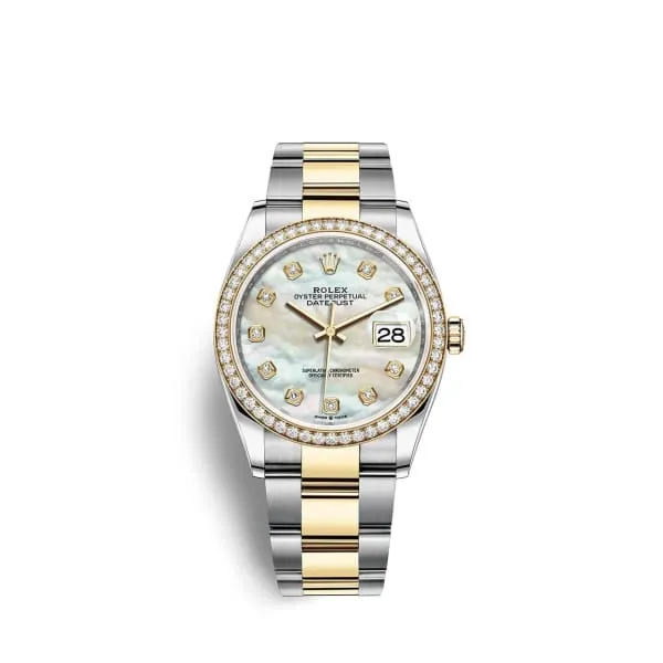Rolex Rolex Datejust 36mm Ref 126283rbr0010 White Mother of Pearl Diamond Dial Diamond Bezel Two Tone Stainless Steel 18K Yellow Gold Oyster Bracelet Watch Bracelets Rolex Rolex Datejust 36mm Ref 126283rbr0010 White Mother of Pearl Diamond Dial Diamond Bezel Two Tone Stainless Steel 18K Yellow Gold Oyster Bracelet Watch Bracelets